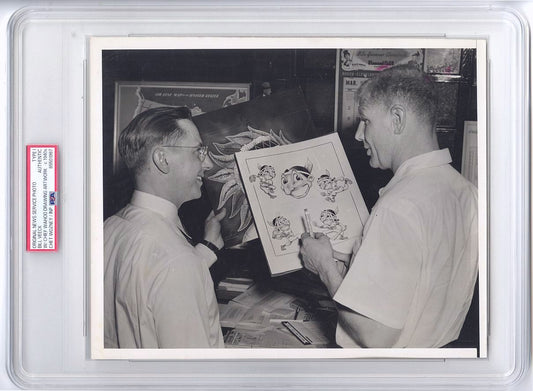 1947 Bill Veeck with Chief Wahoo Artist - Walter Goldbach Making History Original TYPE I Photo PSA/DNA
