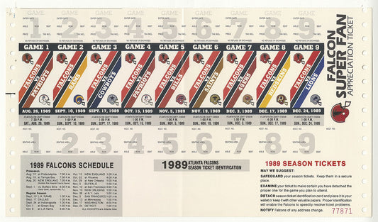 1989 Atlanta Falcons FULL Home Season Ticket Proof Sheet /w Deion Sanders NFL Debut - Troy Aikman 1st NFL TD