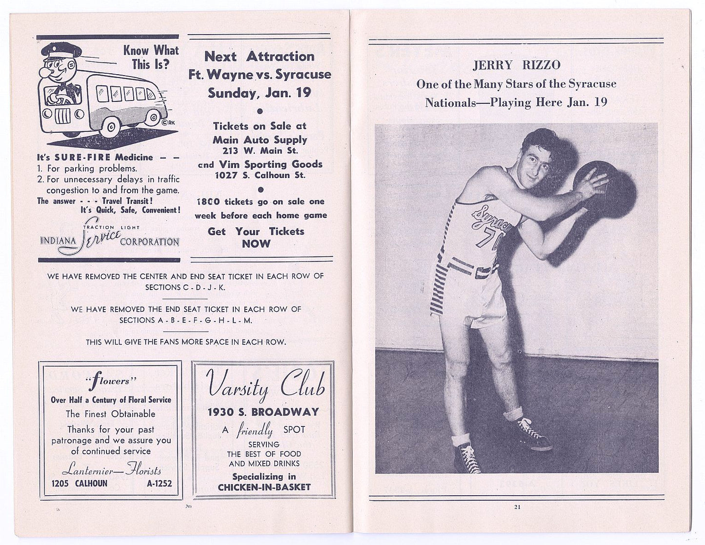 1946-47 Ft. Wayne Zollner Pistons vs. Anderson Packers FIRST YEAR NBA Program
