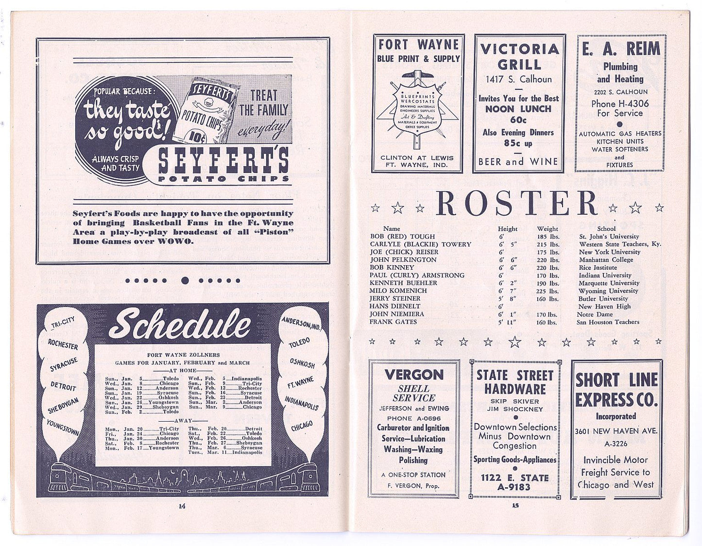 1946-47 Ft. Wayne Zollner Pistons vs. Tri-City Blackhawks FIRST YEAR NBA Program