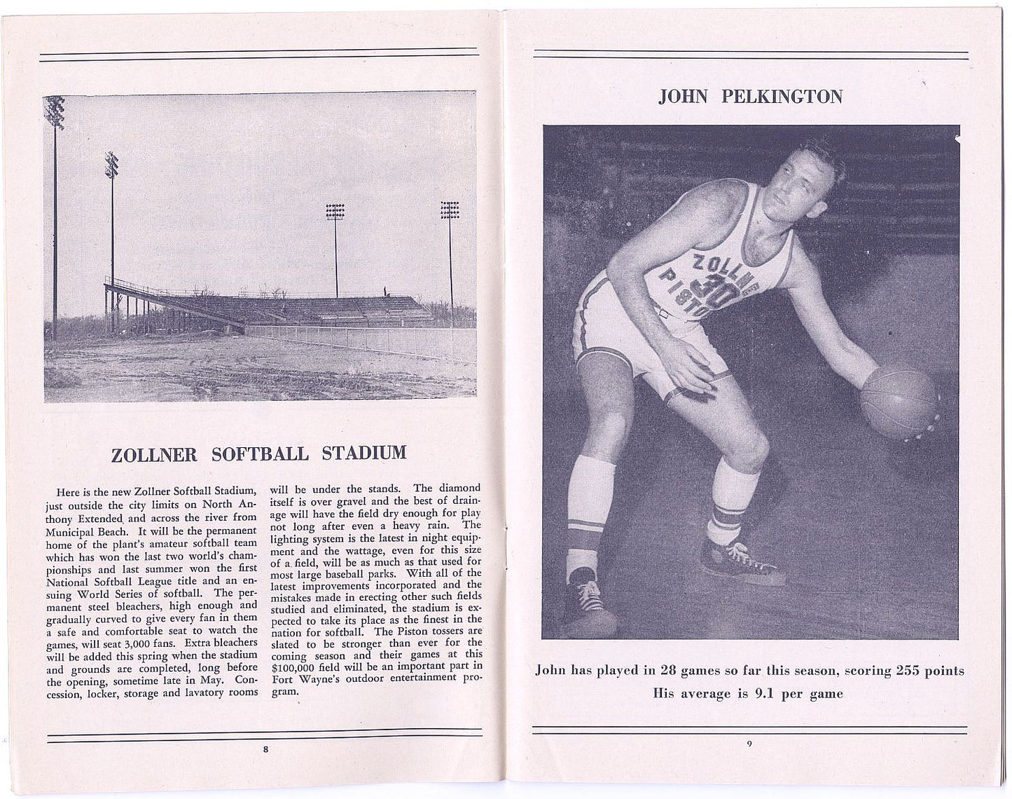 1946-47 Ft. Wayne Zollner Pistons vs. Rochester Royals FIRST YEAR NBA Program