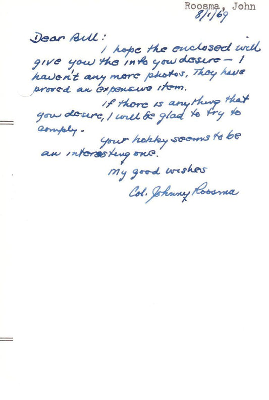 Johnny Roosma Basketball HOF signed letter