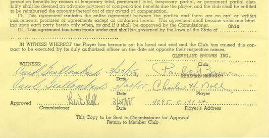 Chuck Noll - Bert Bell & Paul Brown Signed AUTO 1955 NFL Cleveland Browns Contract