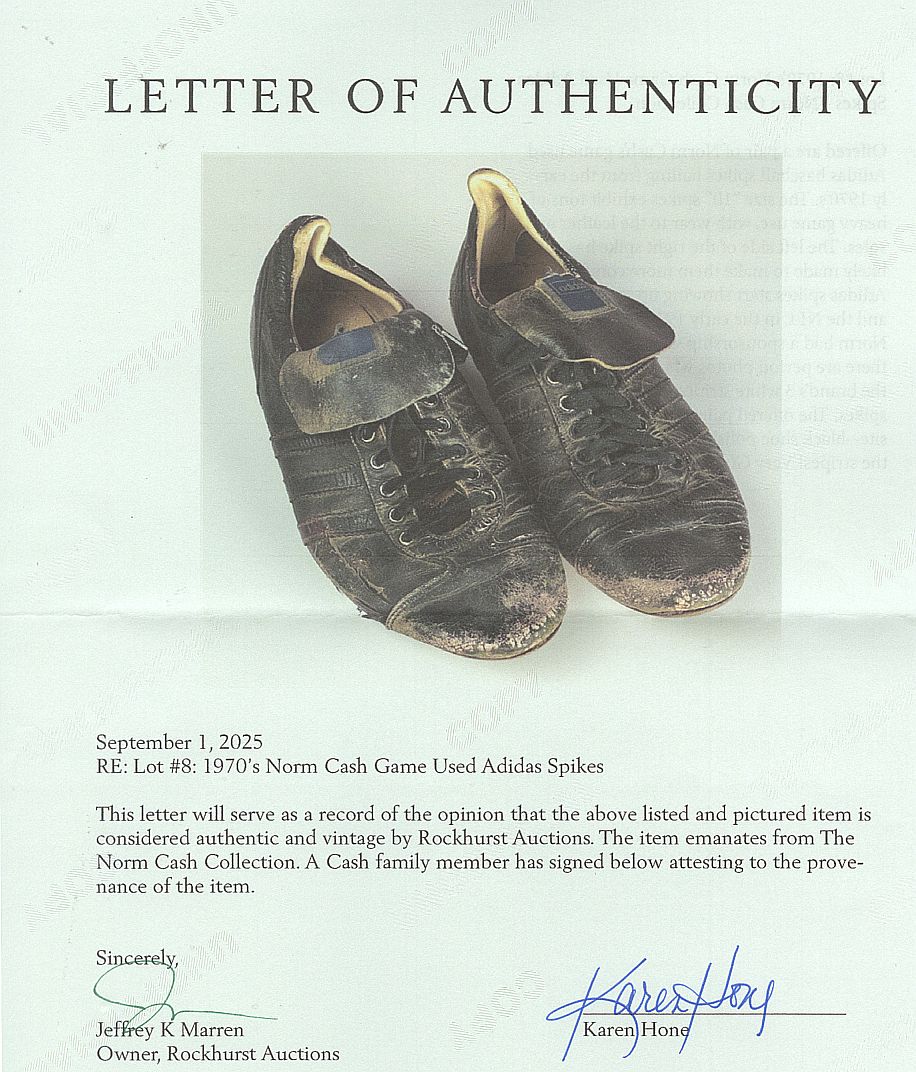 1970's Norm Cash Game Used Adidas Spikes - Cash Family LOA