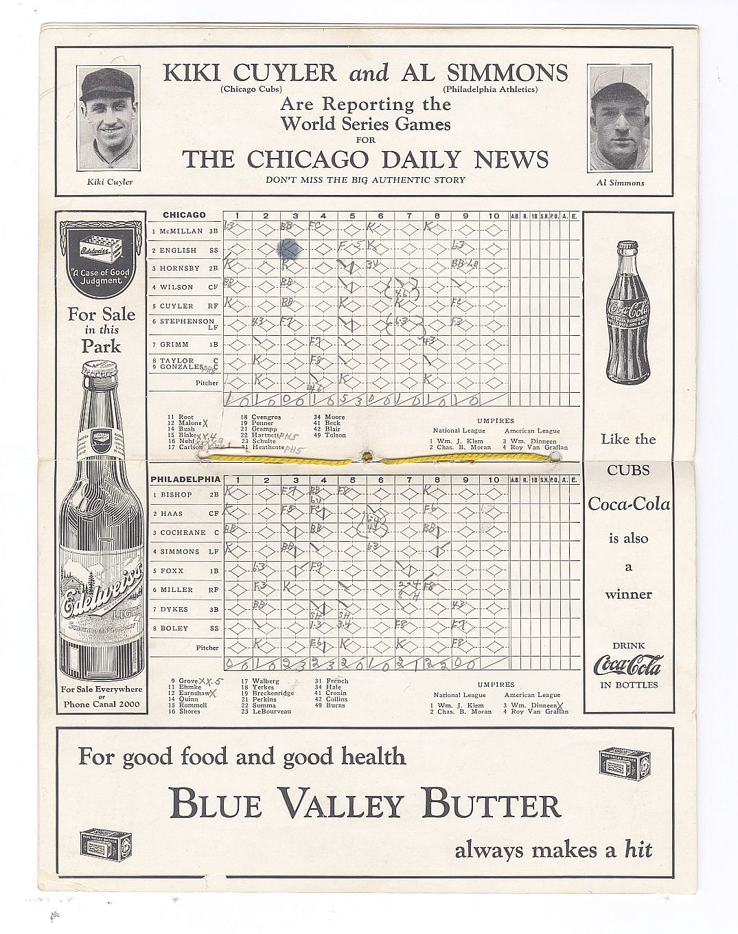 1929 WORLD SERIES PROGRAM - Game 2 in Chicago Jimmie Foxx Monster Game A's vs. Cubs