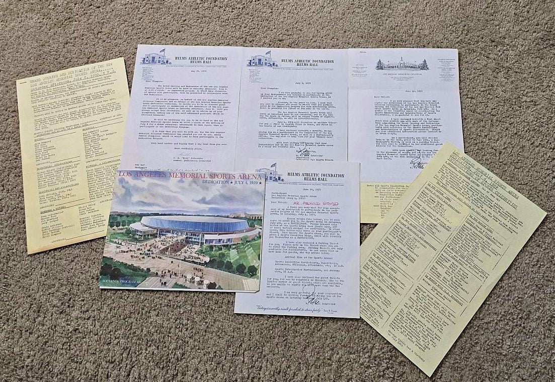 1959 Los Angeles Memorial Sports Arena Original Dedication Program /w Letters & Press Releases Package