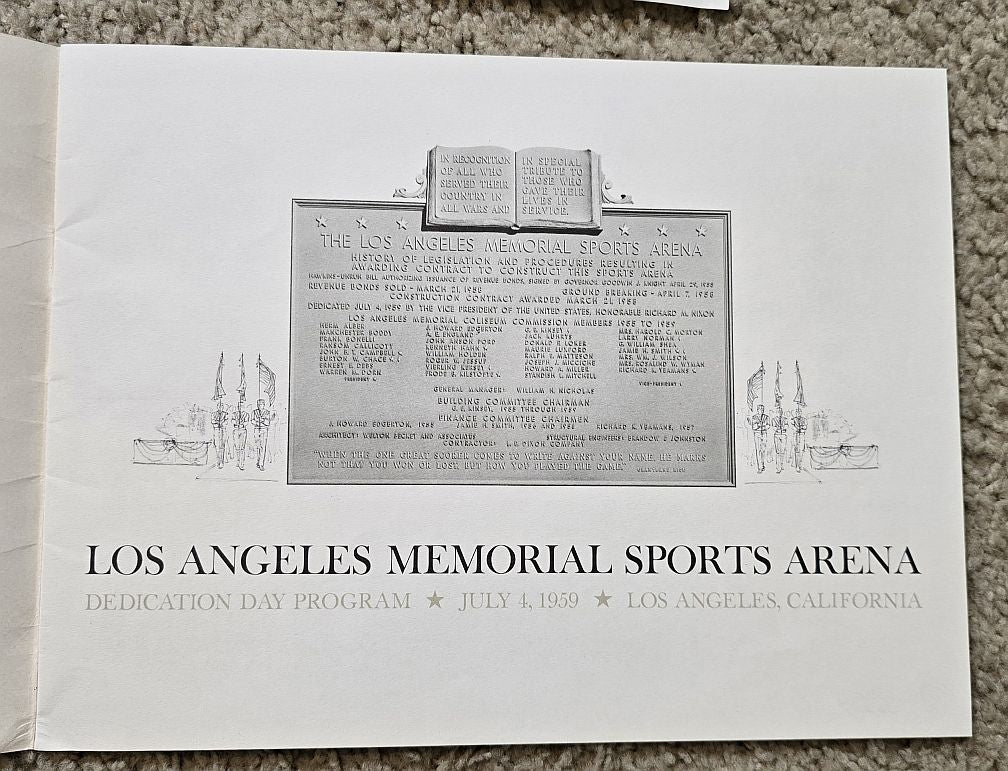 1959 Los Angeles Memorial Sports Arena Original Dedication Program /w Letters & Press Releases Package