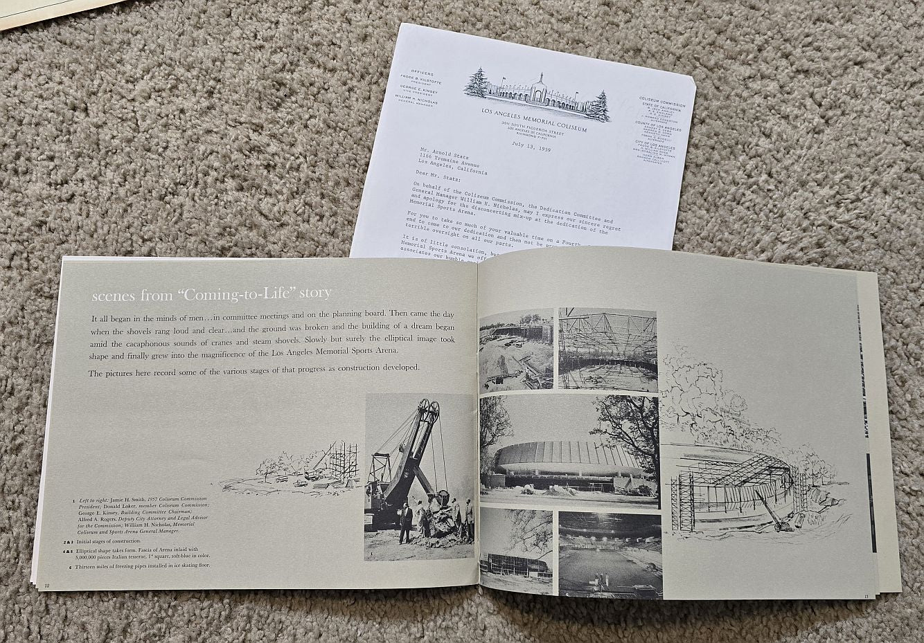 1959 Los Angeles Memorial Sports Arena Original Dedication Program /w Letters & Press Releases Package