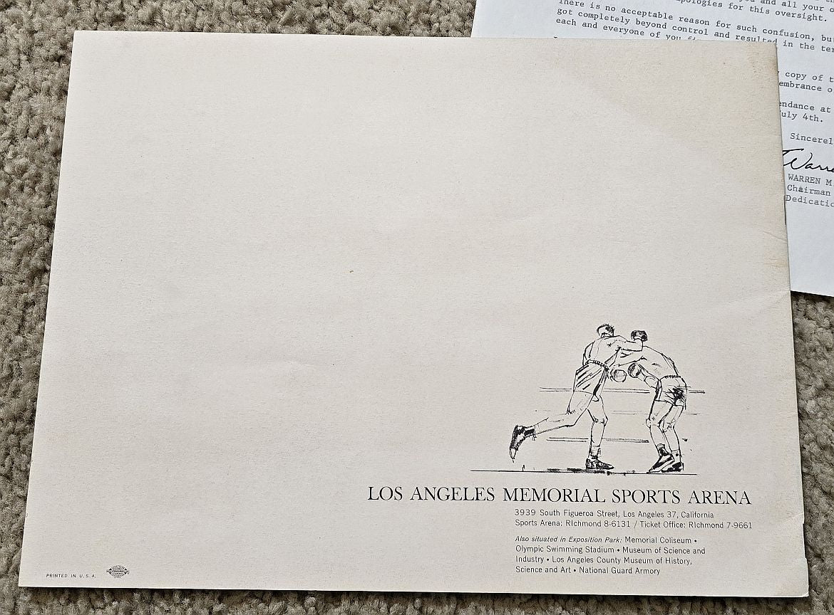 1959 Los Angeles Memorial Sports Arena Original Dedication Program /w Letters & Press Releases Package