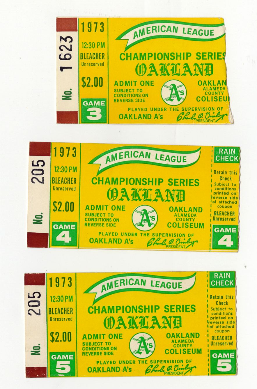 1973 ALCS Oakland A's Baltimore Orioles Playoff Ticket Stubs Games 3 - 4 - 5 Lot