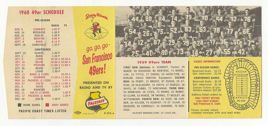 1960 San Francisco 49ers Falstaff CBS Schedule & Team Information