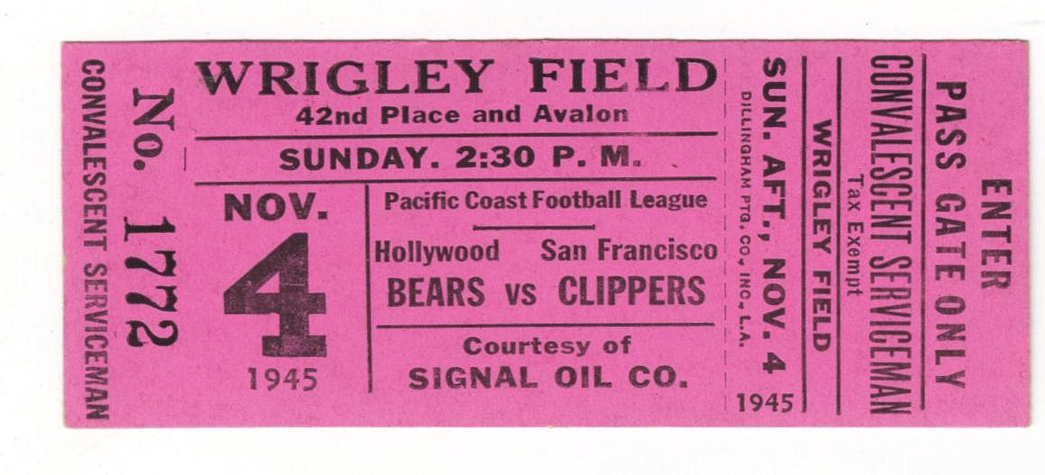 1945 Hollywood Bears vs San Francisco Clippers Ticket Stub - Kenny Washington Woody Strode
