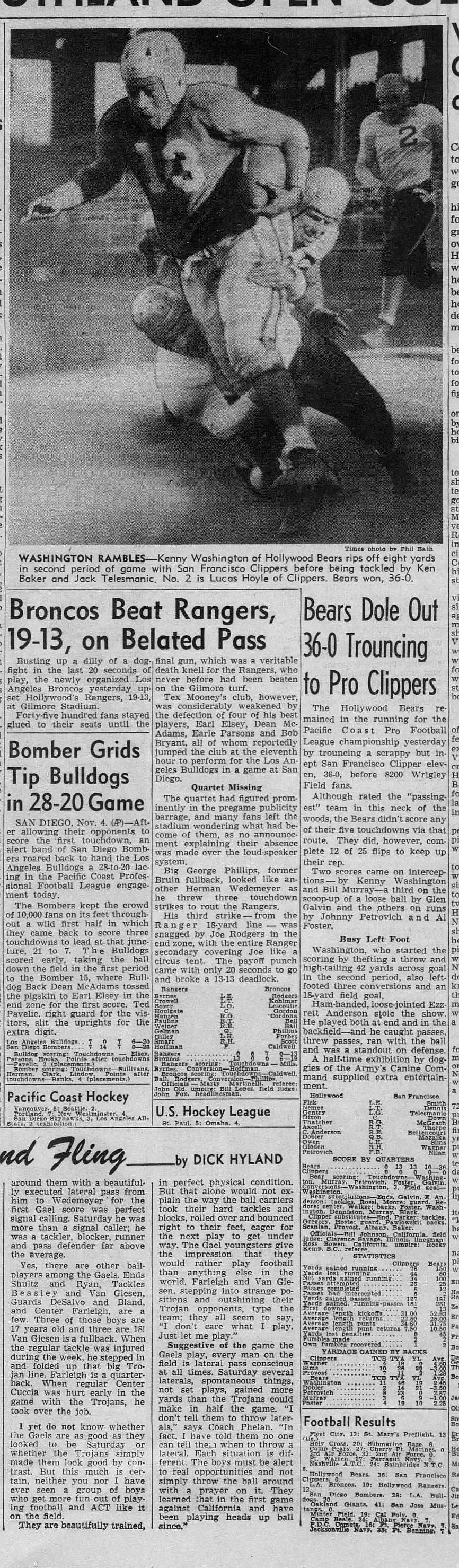 1945 Hollywood Bears vs San Francisco Clippers Ticket Stub - Kenny Washington Woody Strode