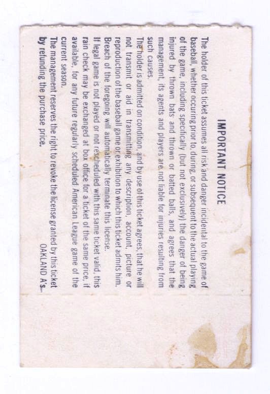 1975 Oakland A's vs Angels Ticket Stub Historic No Hitter September 28, 1975