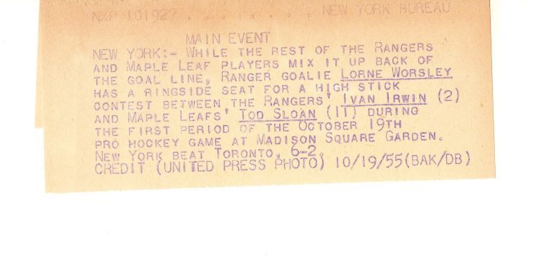 NY Rangers vs. Maple Leafs 1955 - Tod Sloan