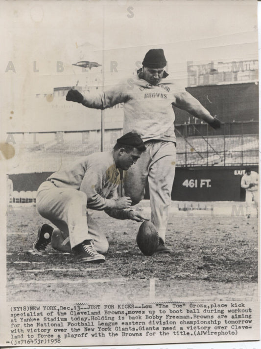 Lou The Toe Groza and Bobby Freeman Practice at Yankee Stadium original photo