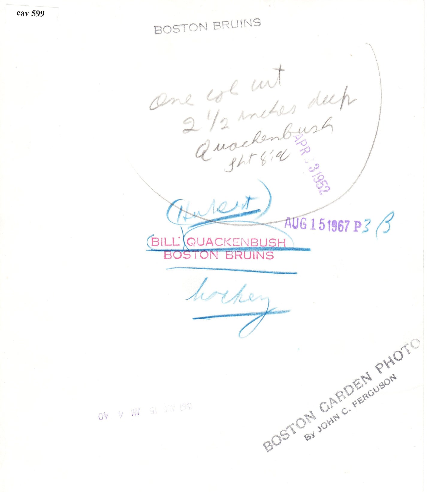 Bill Quackenbush 1952 Boston Bruins original photo