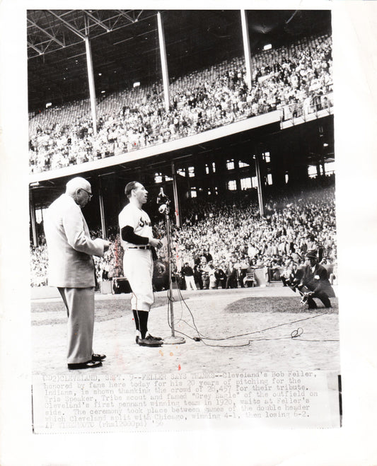 Bob Feller Honored in 1956 with Tris Speaker original AP wire photo
