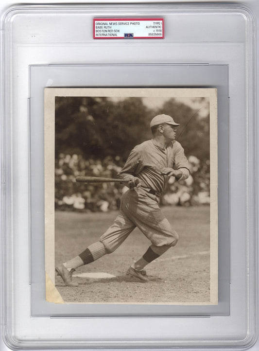 1918 Babe Ruth Boston Red Sox PSA Type 1 Original Batting Photograph Used for his 1927 Honey Boy Card & c.1918 M114 Premium - One of Only Three Known Type 1's PSA/DNA