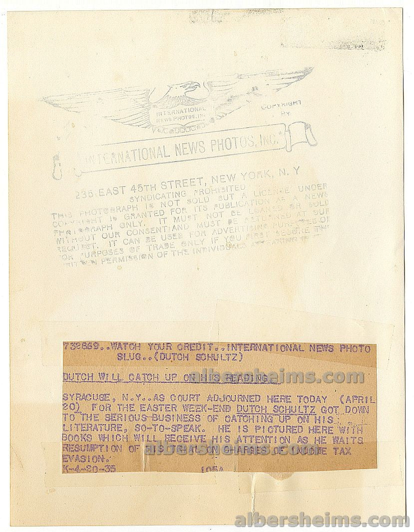 1935 Bootlegging King Mobster Dutch Schultz On Trial For Tax Evasion Original TYPE I Photo