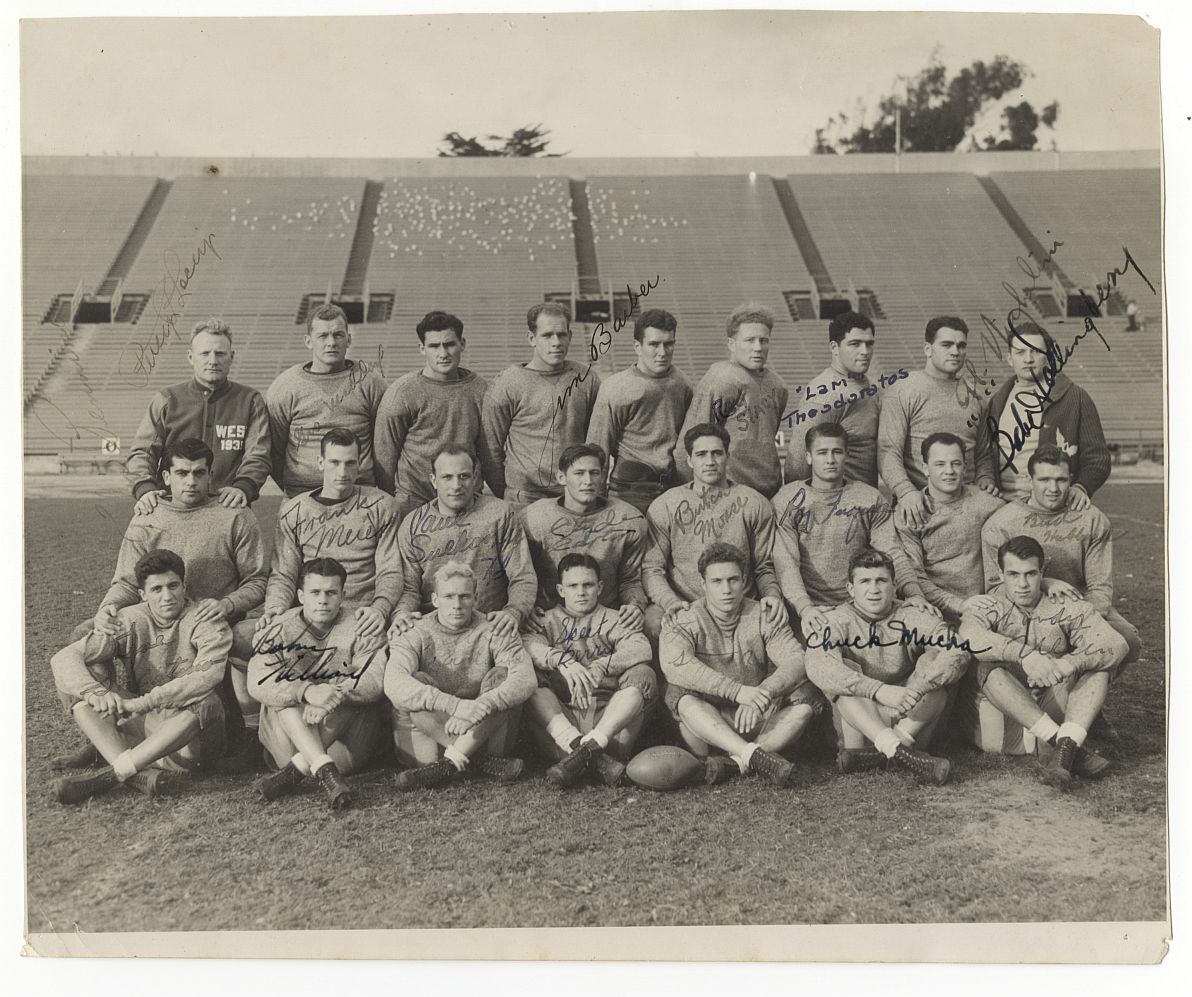 1935 East West Shrine Bowl Team Signed TYPE I Photo of the West Squad /w Buster Maddox Packers – Babe Hollingbery