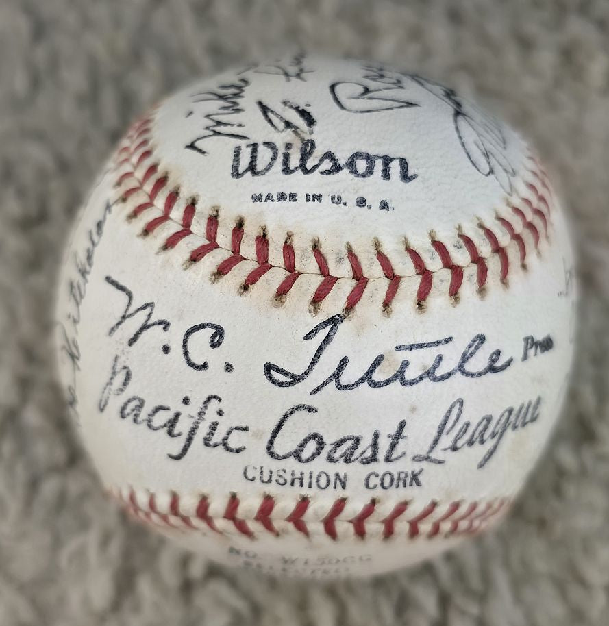 1936 San Francisco Mission Reds PCL Team Signed AUTO Baseball /w Harry Krause Chink Outen