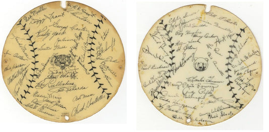 1945 World Series Detroit Tigers vs Chicago Cubs Celluloid Disc with Facsimile Signatures