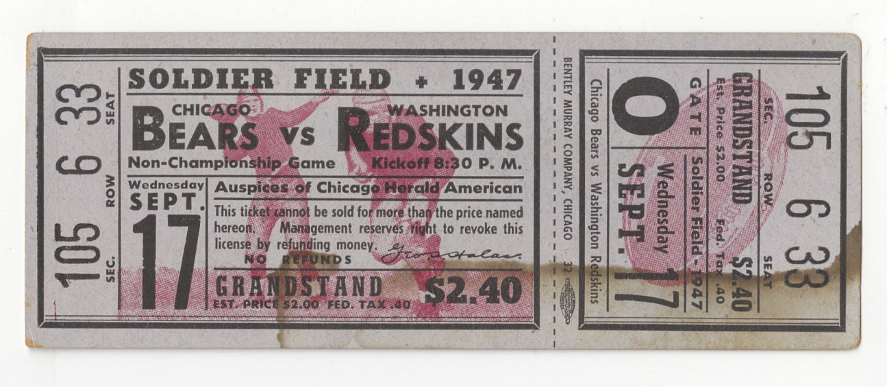 September 17, 1947 Chicago Bears Crush Washington Redskins Full Ticket