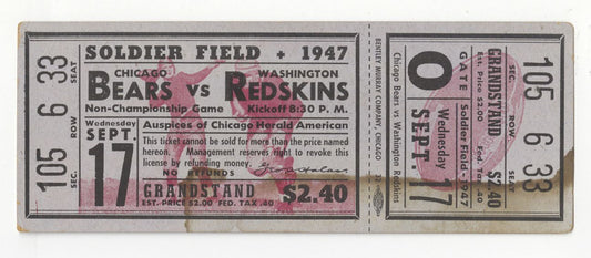 September 17, 1947 Chicago Bears Crush Washington Redskins Full Ticket