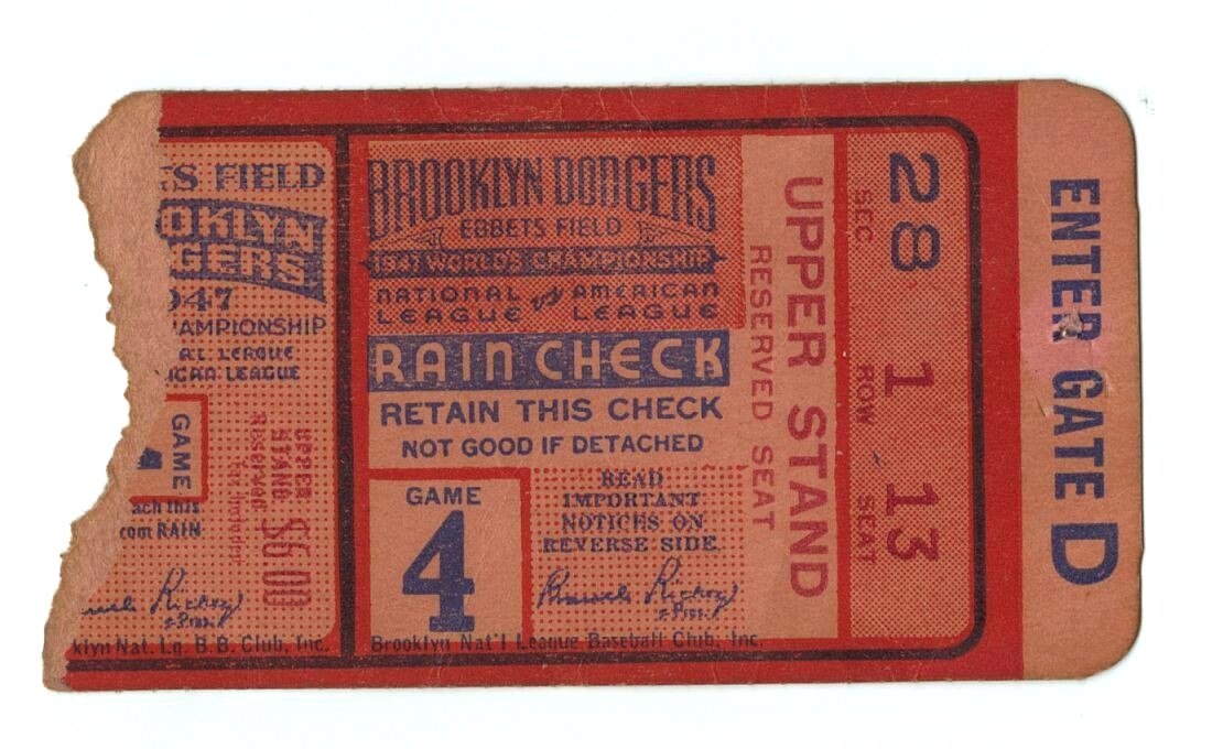 1947 World Series Dodgers Yankees Game 4 Ticket Stub LAVAGETTO BREAKS UP NO HITTER