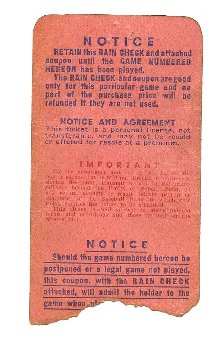 1947 World Series Dodgers Yankees Game 4 Ticket Stub LAVAGETTO BREAKS UP NO HITTER