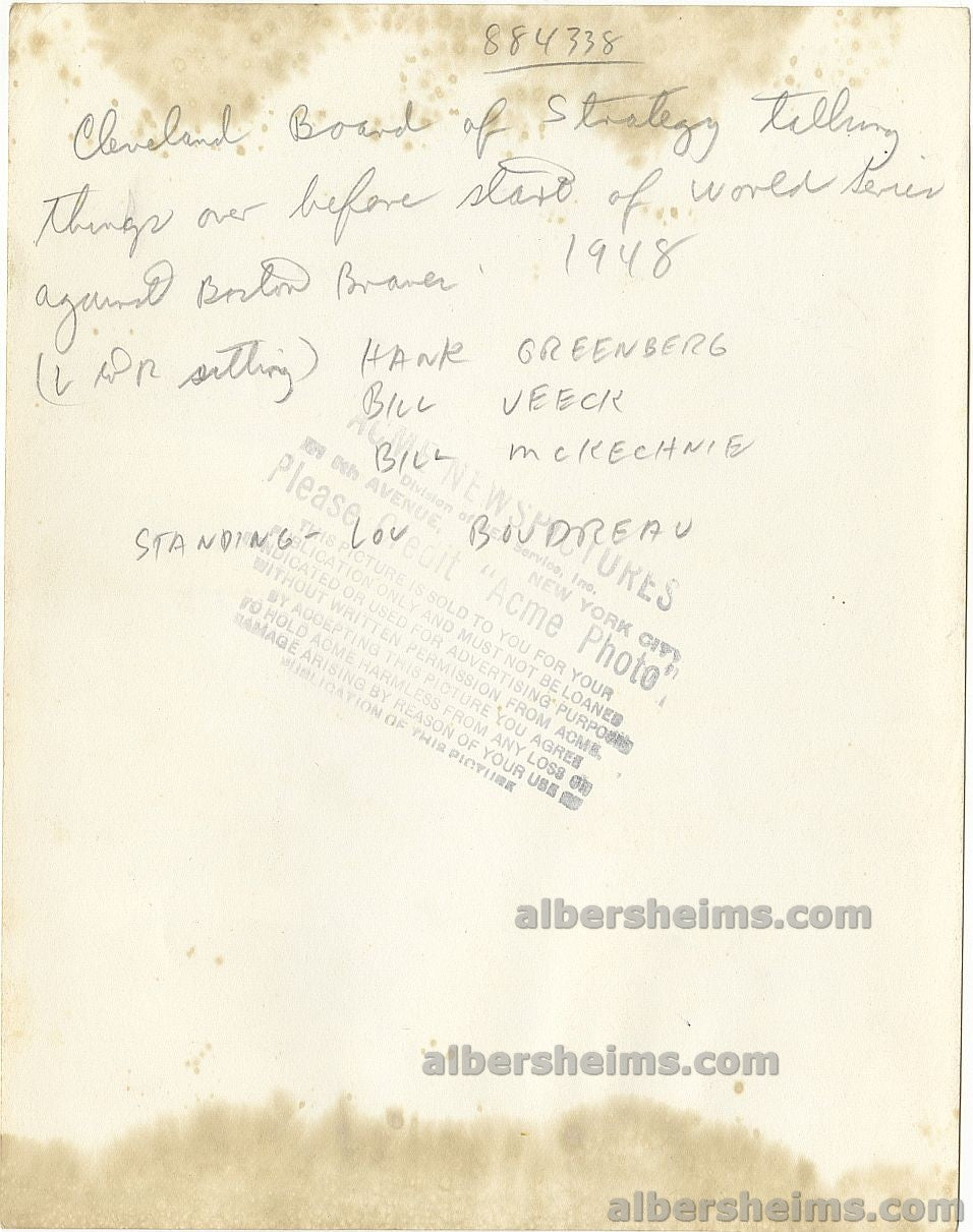 1948 Indians Board of Strategy Discuss World Series Hank Greenberg, McKechnie, Veeck, & Boudreau Original TYPE I Photo