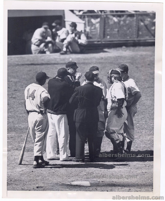 1948 Larry Doby & Indians Teammates Rally Around Umpire After Being Hit By Foul Tip Original TYPE I Photo