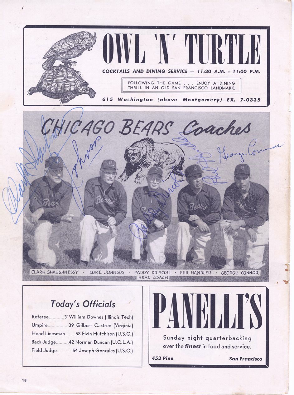 1958 Chicago Bears Coaches Signed AUTO Photo Program Page /w Paddy Driscoll FB HOF