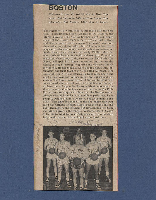 1957-58 Boston Celtics Team Signed Autographed Magazine Photo NBA Finals /w Bill Russell