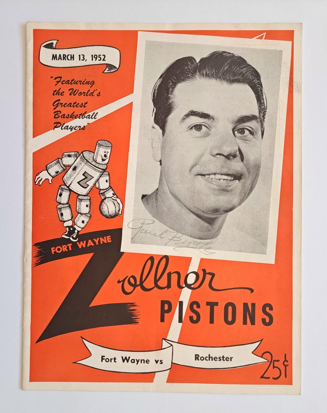 March 13, 1952 Ft. Wayne Pistons Multi-Signed AUTO vs Rochester Royals Program /w Hilliard Gates & Paul Birch BAS LOA