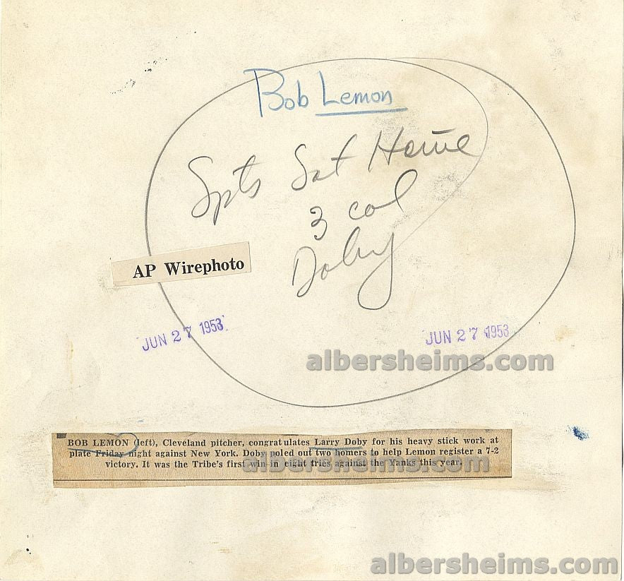 1953 Larry Doby Hits 2 Home Runs and Helps Bob Lemon to the W over the Yankees Original Press Photo