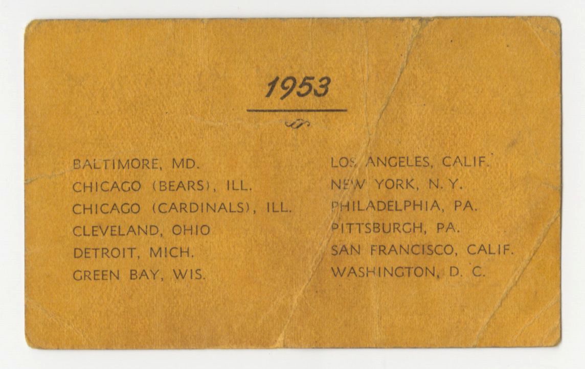 1953 NFL Season Pass Ticket Otto Graham MVP - Chuck Noll – Big Daddy Lipscomb Debuts