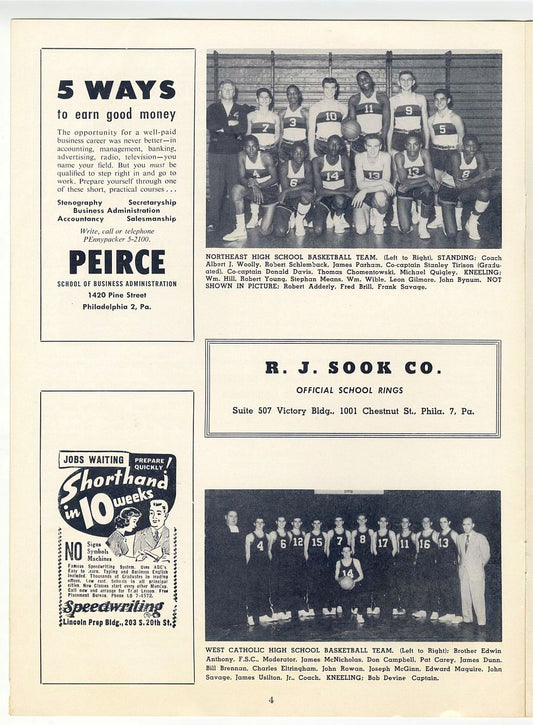 Wilt Chamberlain 1954 Overbrook High School Philadelphia Basketball City Championship Program