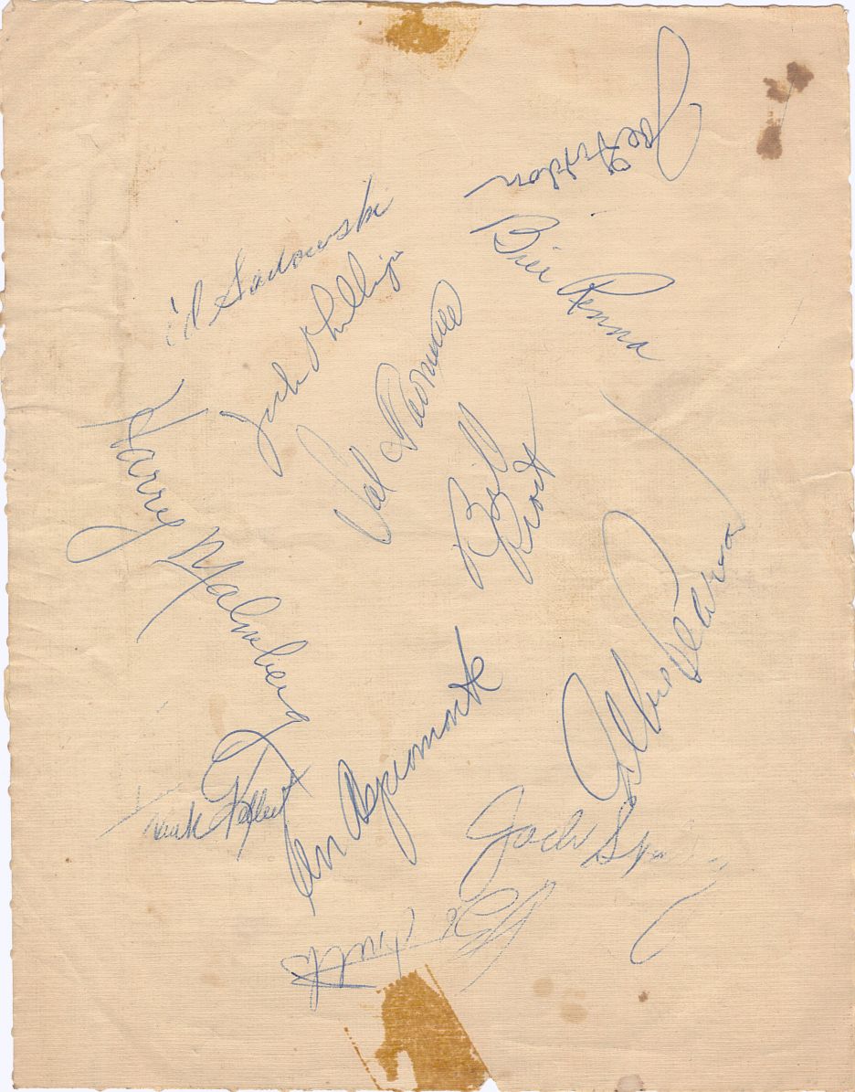1957 San Francisco Seals Baseball PCL Team Signed AUTO Sheet /w Frank Kellert & Joe Gordon