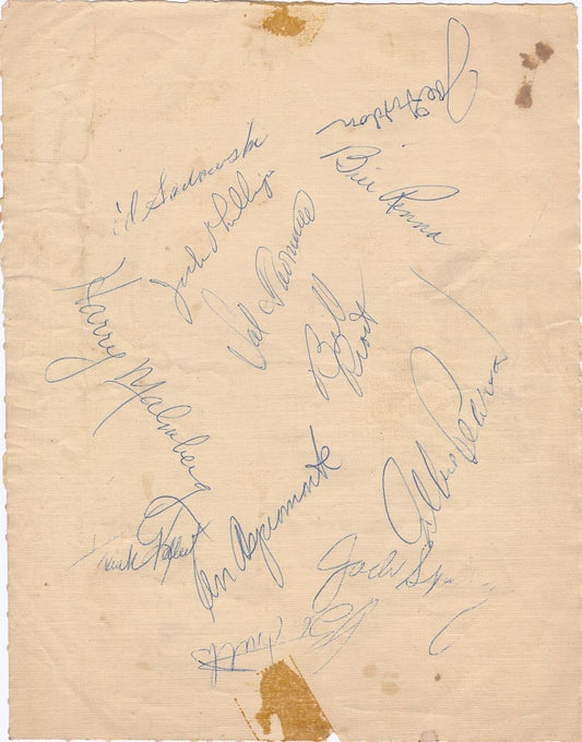1957 San Francisco Seals Baseball PCL Team Signed AUTO Sheet /w Frank Kellert & Joe Gordon