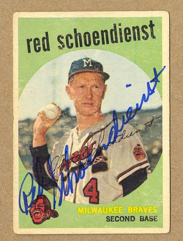 1959 Topps #480 Red Schoendienst Signed AUTO Baseball card Cardinals HOF