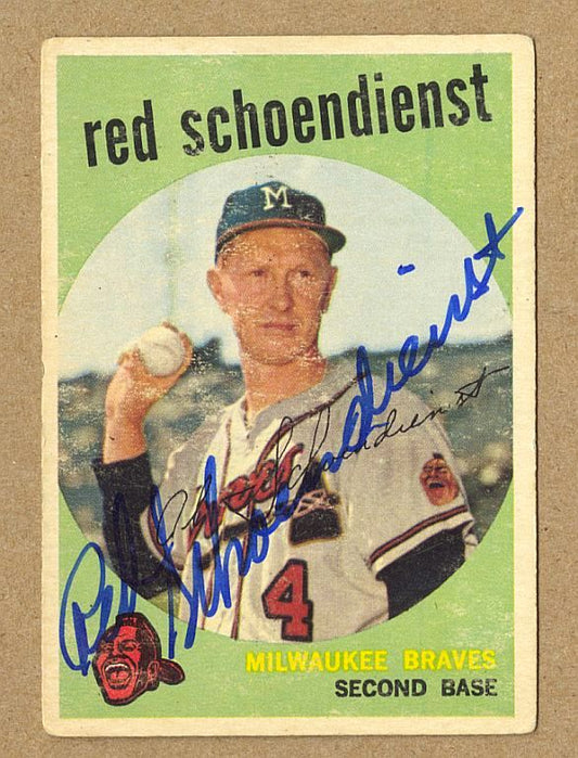 1959 Topps #480 Red Schoendienst Signed AUTO Baseball card Cardinals HOF
