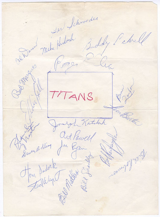 1960 Titans (Jets) First Year AFL Team Signed AUTO Sheet /w 20 Autographs