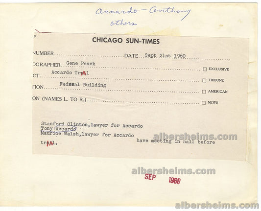 1960 Chicago Mafia Boss – Tony Accardo Court Original TYPE I Photo Original TYPE I Photo
