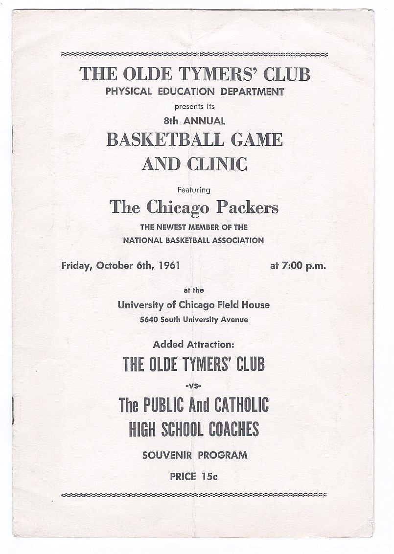 October 7, 1961 Chicago Packers – One Year NBA Team Charity Exhibition Game Program – Chicago Cubs