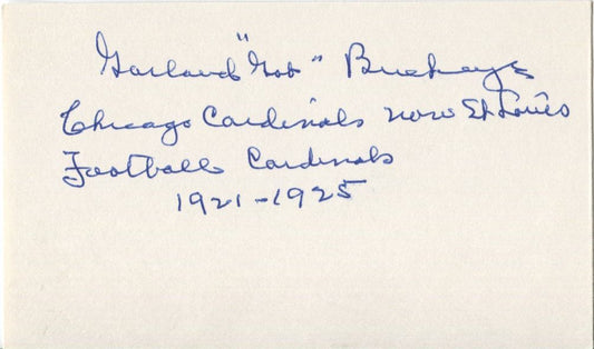 Garland Bob Buckeye Signed 3x5 card Senators Giants NFL