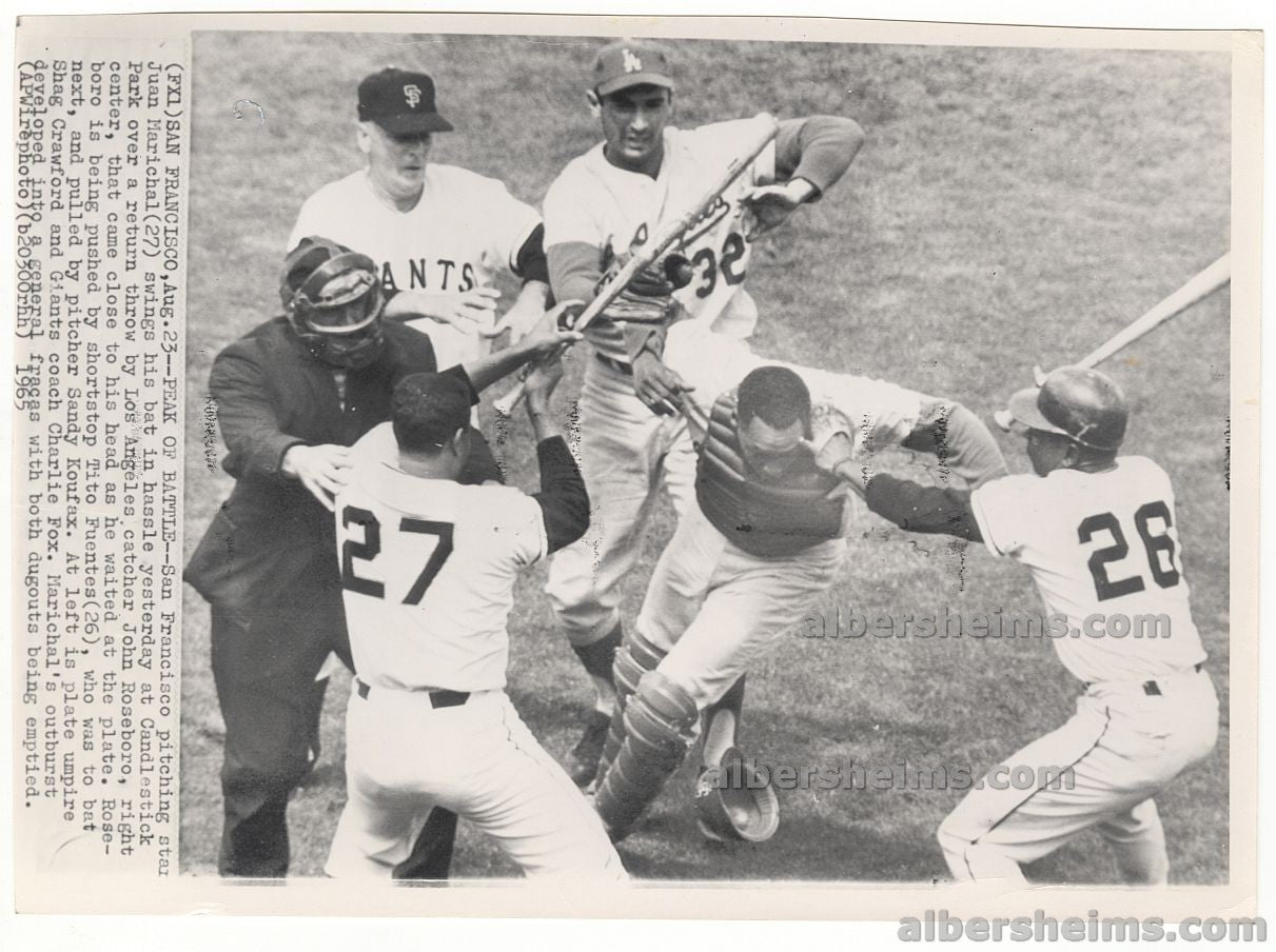 1965 Sandy Koufax Attacked by Juan Marichal Historic Roseboro Incident Original AP Press Photo
