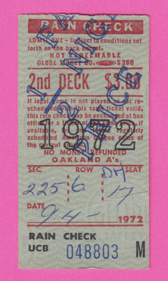 Nolan Ryan Win #45 – September 4, 1972 California Angels Oakland A's Ticket Stub