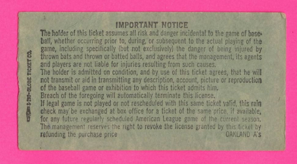 Nolan Ryan Win #45 – September 4, 1972 California Angels Oakland A's Ticket Stub